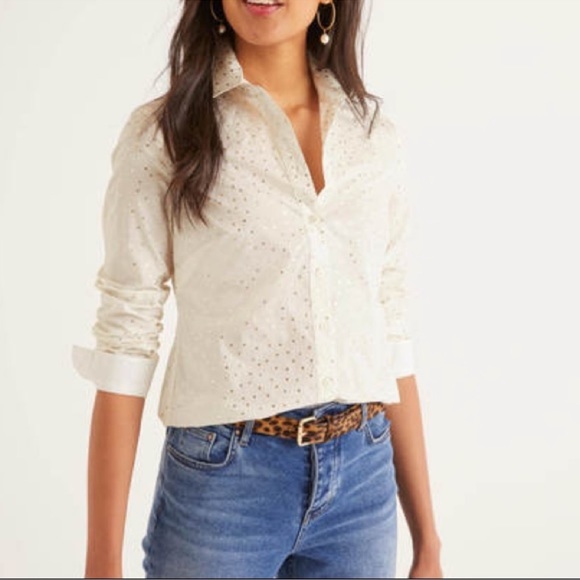 Boden Tops - NWT Boden The Classic Shirt Metallic Polka Dot Button Shirt Ivory size 18R